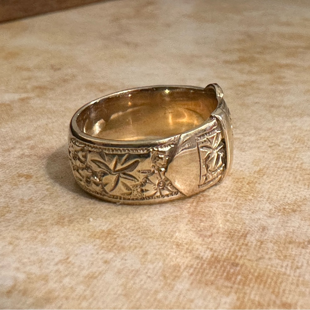 Antique 9K Gold Heavy 9g Blossom Buckle Ring Size 8.5 - Picture 6 of 10